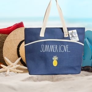 🆑️ CLEARANCE Rae Dunn Blue SUMMER LOVE Pineapple Insulated Cooler Tote NWT